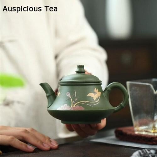 230ml Authentic Yixing tea pot purple clay xishi teapot Famous Handmade Original Mine Green mud kettle Chinese Custom Teaware