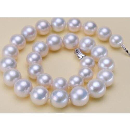 925silver White Gold 11-10 mm White freshwater round Pearl Necklace