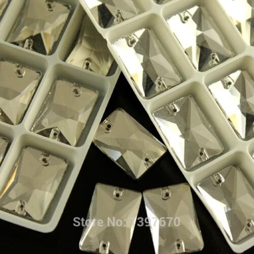 Sew On Rhinestones Crystal Color Rectangle shape Flatback Sewing Stone Glass Crystal With 2 Holes