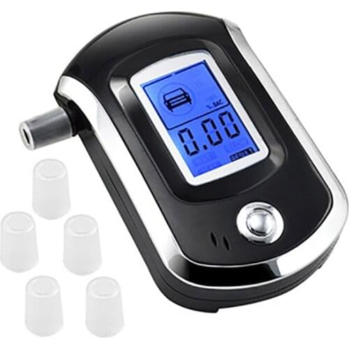 Professional Alcohol Tester Breathalyzer with 5 Mouthpieces, Portable Breath Alcohol Tester with Blue Backlight LCD Screen
