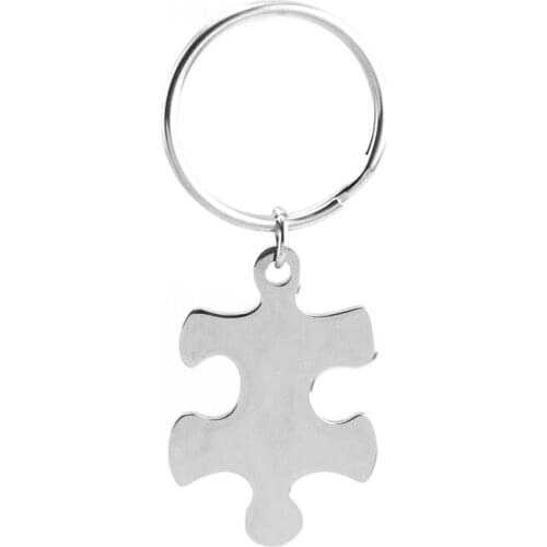 Stainless Steel Blank Puzzles Couple Keychain Charms Pendant For Engraving DIY Jewelry