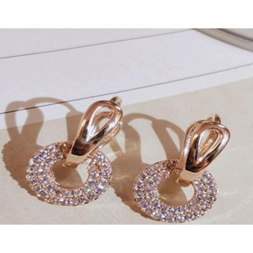 Luxury Round Big Circle Dazzling Full White Crystal Rhinestone Zircon Cilp Earrings for Women Wedding Engagement Bridal Jewelry