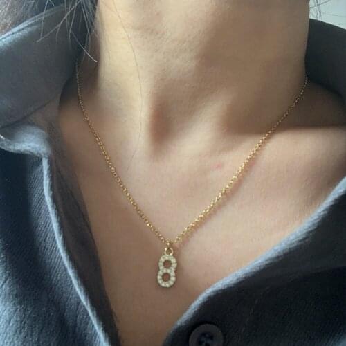 Lucky Number 0123456789 Charm Pendant Necklace Classic Gold Color Copper Cubic Zircon Digital Collar Steel Chain DIY Jewelry