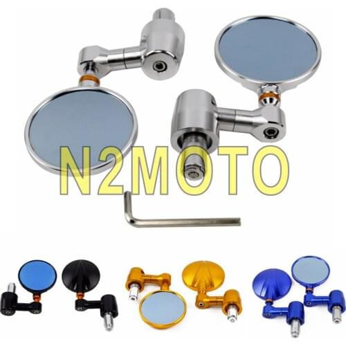 Sliver Motorcycle Back Side Convex Mirror Universal Motorcycle 7/8" 22mm Handle Bar End Rearview Side Mirrors Cafe Racer Chooper