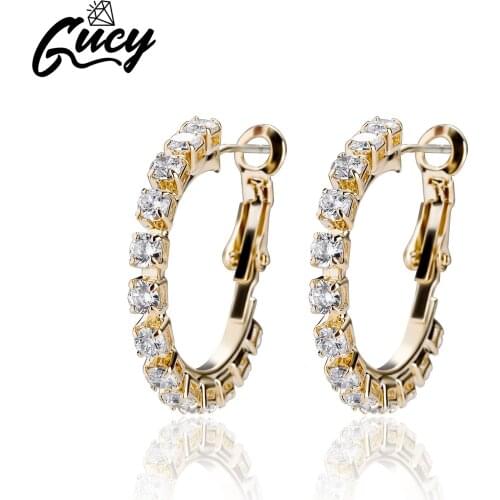 GUCY Luxury 24k Gold Silver Color Hoop Earrings For Women With AAAA Cubic Zirconia Jewellery For Gift