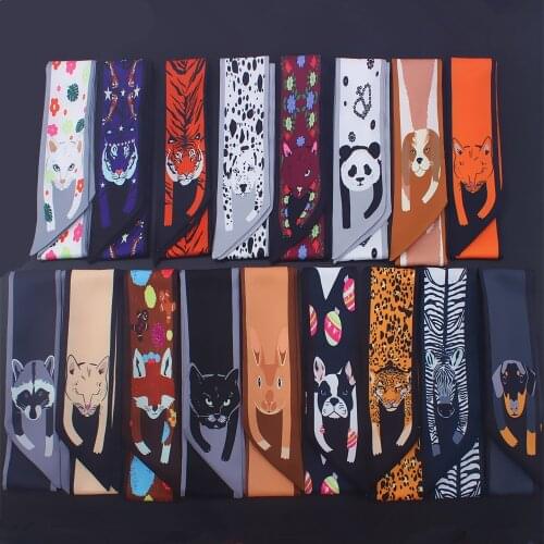 Print Silk Scarf Casual Headwear Creative Animal Women Hair Ribbons Fashion Lady Wristbands Backpack Accessories