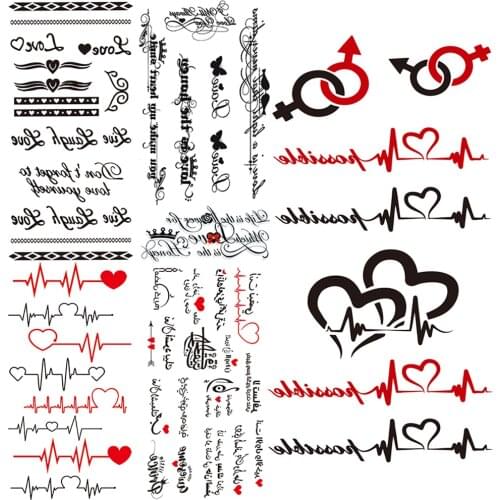 Heart Symbol Fake Temporary Tattoos For Kids Women Small Words Letters Tattoos Sticker Creative Disposable Chains Tatoo Clavicle