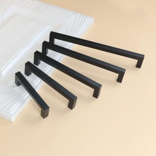 Modern Black Cabinet Handle Square Furniture Hardware Stainless Steel Kitchen Door Knobs Cupboard Wardrobe Drawer Pulls