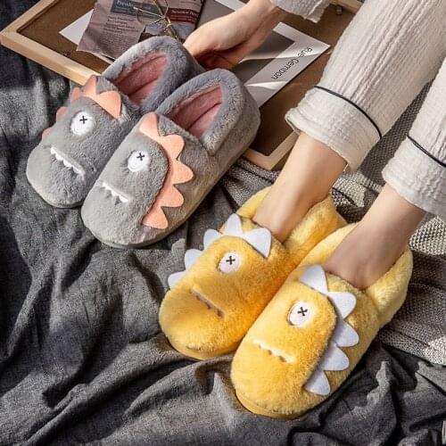 WEH Cotton men slippers Winter Cute Couple Plush Platform Winter Indoor home soft slippers Household women Warm Winter Men shoes