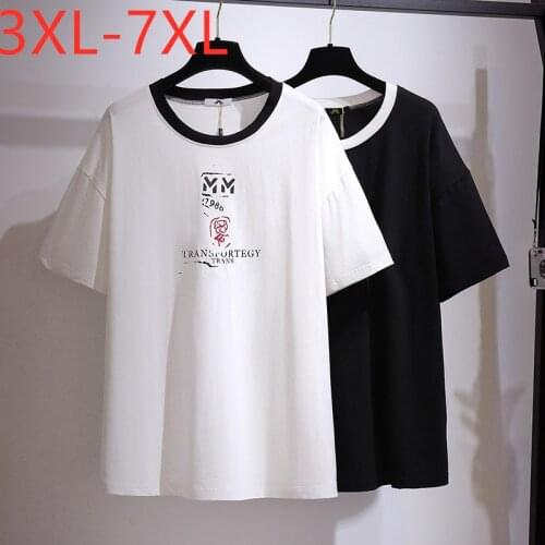New 2021 Ladies Summer Plus Size Tops For Women Large Short Sleeve Loose Cotton Black White Print T-shirt 3XL 4XL 5XL 6XL 7XL