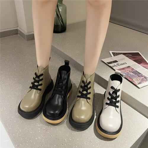 Women Boots Round Toe Womens Boots Casual Shoes 2021 New Fashion Lace Up Woman Boots 3.5cm Heel Botas 35-40