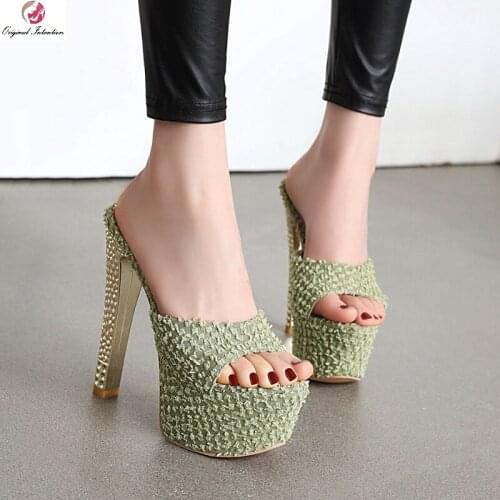 2021 Summer Platform Square Heels Sandals Slippers Women Fashion High Heels Female Modern Cloth Slippers Casual Shoes Size 33-48