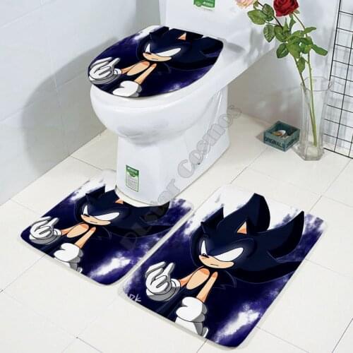 Sonic Funny Cartoon Three-piece set 3D printed Bathroom Pedestal Rug Lid Toilet Cover Bath Mat Set drop shipping 05