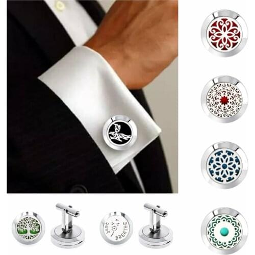 1 pair tree of life 20mm Stainless Steel Cuff Links Essential Oil Diffuser Locket Aromatherapy Cufflinks
