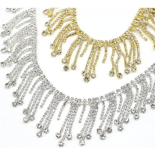 CM257)1 yard A Grade Clear Rhinestone Trim 1 Rows Crystal Silver Tone Chain Cake Band