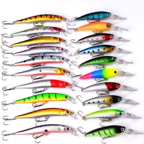20pcs/lot New Mixed 2 Models 3D Eyes Fishing Lure Bait Set Kit Wobblers Fishing Isca Artificial Plastic Crankbait Treble Hooks