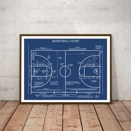 Basketball Court Posters Canvas Art Prints , Sports Basketball Canvas Painting Retro Wall Picture Boys Room Art Decor