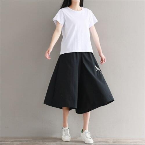 Chinese Style Wide Leg Pants Casual Embroider Loose Solid Calf-Length Trousers Summer Vintage Harem Pants Sweetpants Women 12659