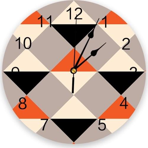 Orange Black Diamond Pattern Print Wall Clock Wall Art Silent Non ticking Round Wall Watch for Home Decortaion Best Gift