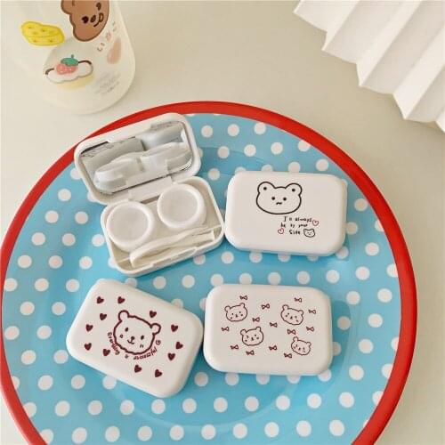 1 Pcs Portable Cute Love Bear Contact Lens Case With Mirror Cartoon Beauty Lens Case Contact Lens Storage Box Gift
