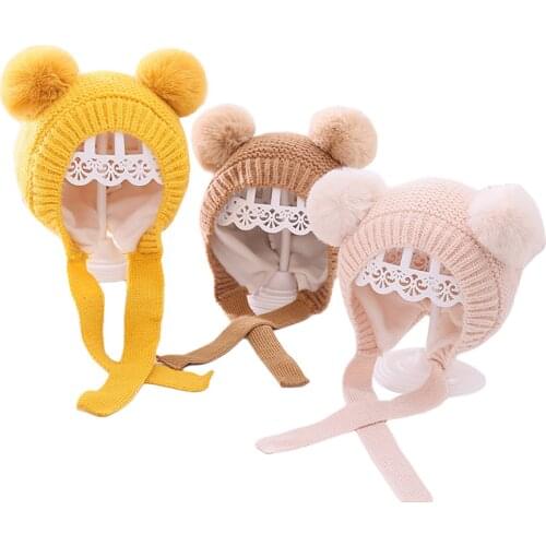 Citgeett Winter Knitted Warm Baby Hat Cute Double Pompom Infant Baby Boy Girl Cap Ear Protection Hats Kids Children Beanie Caps