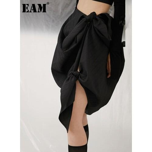[EAM] High Waist Black Irregular Knot Three-dimensional Half-body Skirt Women Fashion Tide New Spring Autumn 2021 1DE1917