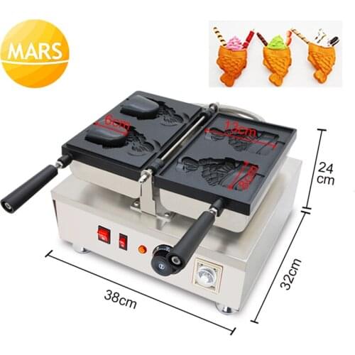 Japanese Taiyaki Waffle Maker Electric Open Mouth Ice Cream Taiyaki Machine Fish Shapes Waffle Cone Maker Baker Iron Pan 220V