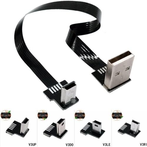 FPC Mini USB 90 Degree UP / Down / Left / Right Angle to USB 2.0 A Male Cable 0.05M 0.1M 0.25m 0.5m 0.8M for Camera MP4 Tablet