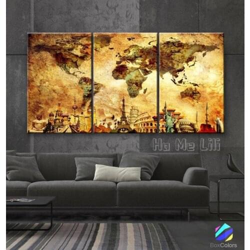 Art Canvas Print Map World Wonders Old Wall Home Decor