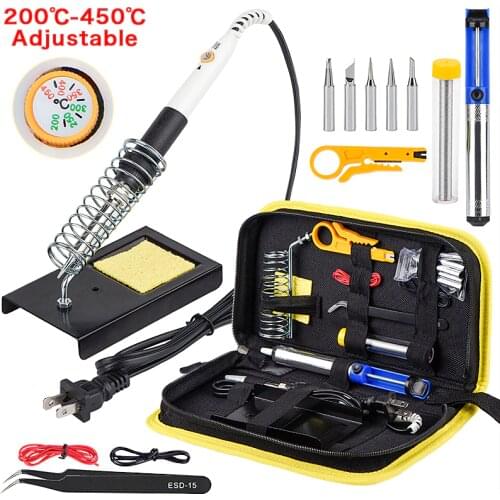 JCD 220V 60W Electric Soldering iron Adjustable Temperature Solder Welding rework soldering irons kit pump stand holder tips
