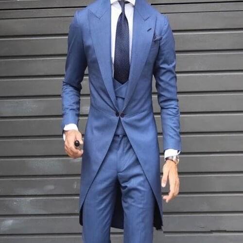 Customized classic long tail mens suit tuxedo groom wedding ball party dress 2 pieces (jacket + vest + pants)