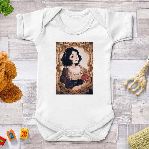 New Newborn Baby Boys Girls Short Sleeve Snow White Print Cute Disney Cartoon Romper Baby Clothes 0-24M Infant Onesie