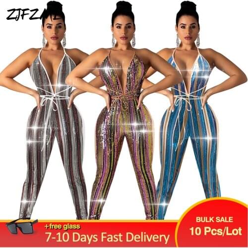 Bulk Items Wholesale Lots Sequin Rompers Womens Jumpsuit Sexy Chic Off The Shoulder Bodycon Overall Autumn One Piece Bodysuits