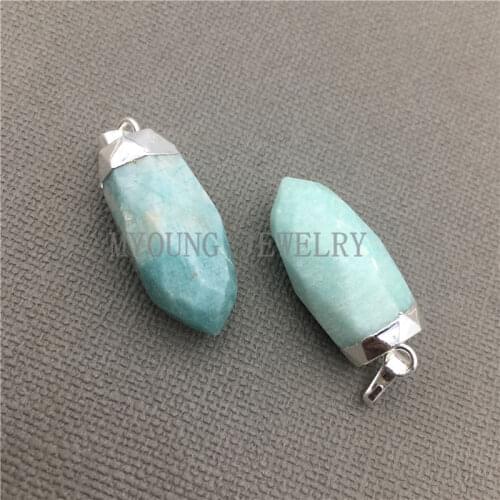 Nature Stone Amazonite Faceted Point Nail Pendant with Silver-Plated Cap and Bail,Bullet Train Amazonite Charms MY0326