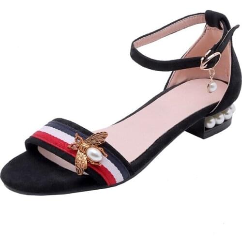 Big Size 9 10 11 12 summer flat sandals ladies women shoes woman Monochrome button peep-toe pearl