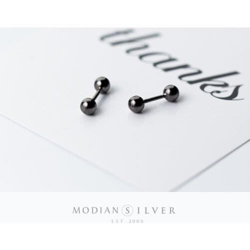 Modian Fashion 925 Sterling Silver Black Light Beads Stud Earring for Women Korea Style Simple Ear Pin Fine Jewery Student Gift