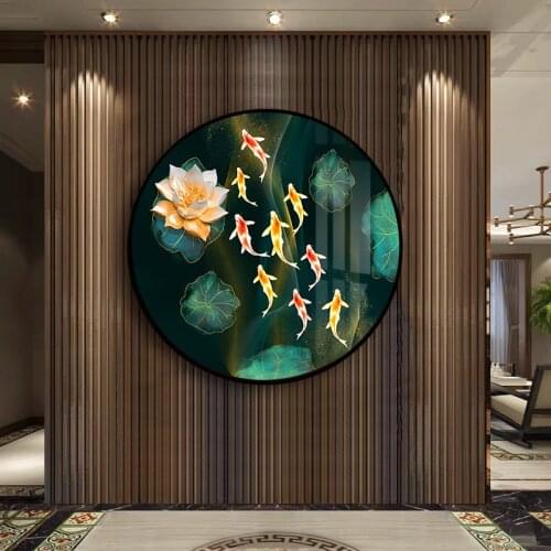 Home Decor Printed White Yellow Flower Canvas Paintings Fish Round Pictures Wall Art Modular Poster No Frame Artwork Living Room
