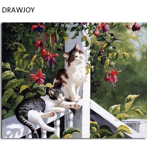DRAWJOY Animals Cats Framed Picture Painting & Calligraphy DIY Painting By Numbers Coloring By Numbers Home Decor