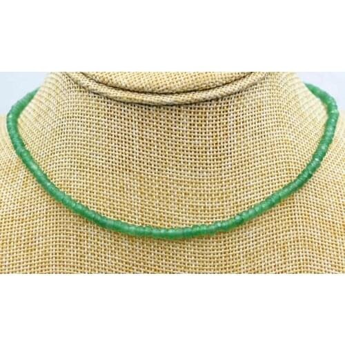 New 2x4mm Faceted Myanmar Natural Emerald Abacus Gems Necklace 18“ Silver clasp