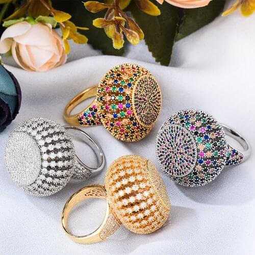2021 New Trendy Shiny Luxury Gorgeous Big Round Rings For Women Wedding Cubic Zircon Engagement Dubai Naija Bridal Finger Ring