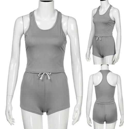 New Women Summer Tracksuit O Neck Raceback Vest Drawstring Shorts Cotton Sports Set