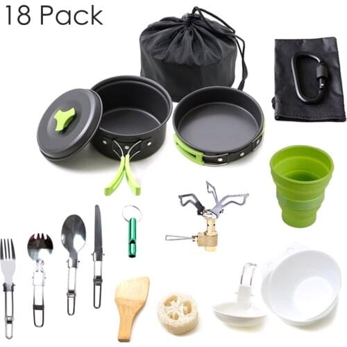 Outdoor Camping Equipment Cooking Set Pot Pan Cookware Stove Carabiner Spork Knife Spoon Camping Hiking Backpacking Picnic