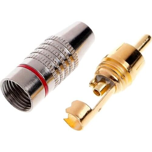 Gold RCA Male Plug Non Solder Audio Video Adapter Connector Male to Male Convertor for Coaxial Cable Balck Red Wholesale