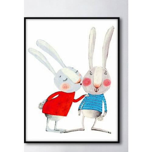 Print Poster Canvas Nordic Poster Black White Poster Prints Loving Rabbit Wall Art Animal Kids Baby Girls Room Home Decor HY171