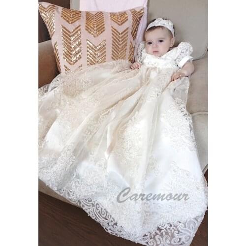 Stunning Sequined Lace Christening Gown Baptism dress for baby girl Girls Christening Gown