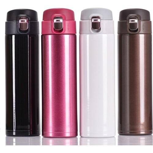 Duolvqi Practical Thermos Water Bottle Stainless Steel Thermos Cups Bouncing Vacuum Cup Portable Solid Color Car Drink Bottles
