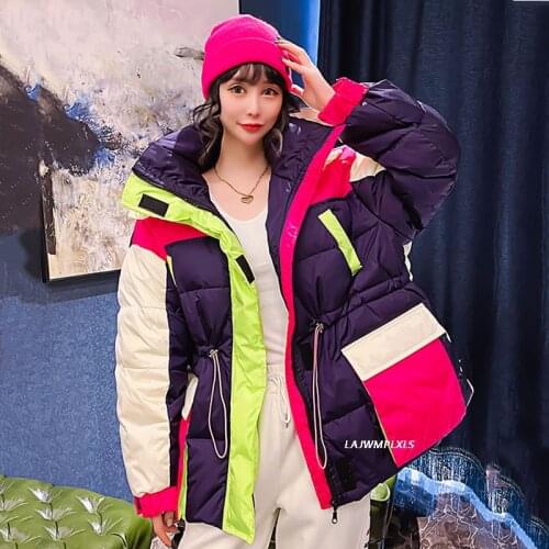 Korean Harajuku Style Winter Down Coat Women Fashion Hit Color Women Parkas 2021 Oversize Womens 90% white duck down Jacket