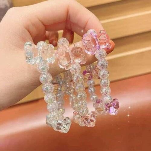 1/3x Cute Bear Bracelet Head Rope Fashion Girl Acrylic Hair Rope Bracelet Shining Crystal Hair Circle Elastic Hair Band Dual Use