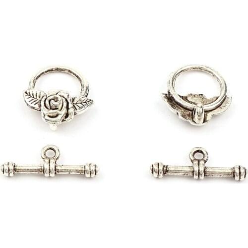 Rose Flower Antique Silver Color OT Toggle Buckle Connectors Fit Bracelet Necklace Clasps DIY Jewelry Findings Accessories
