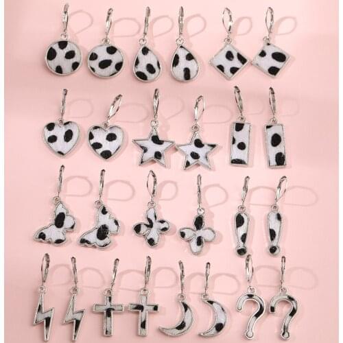 Lost Lady Cow Print Star Moon Cross Butterfly Flower Huggies Hoop Earrings for Women Geometric Small Earrings Wholesale Jewelry